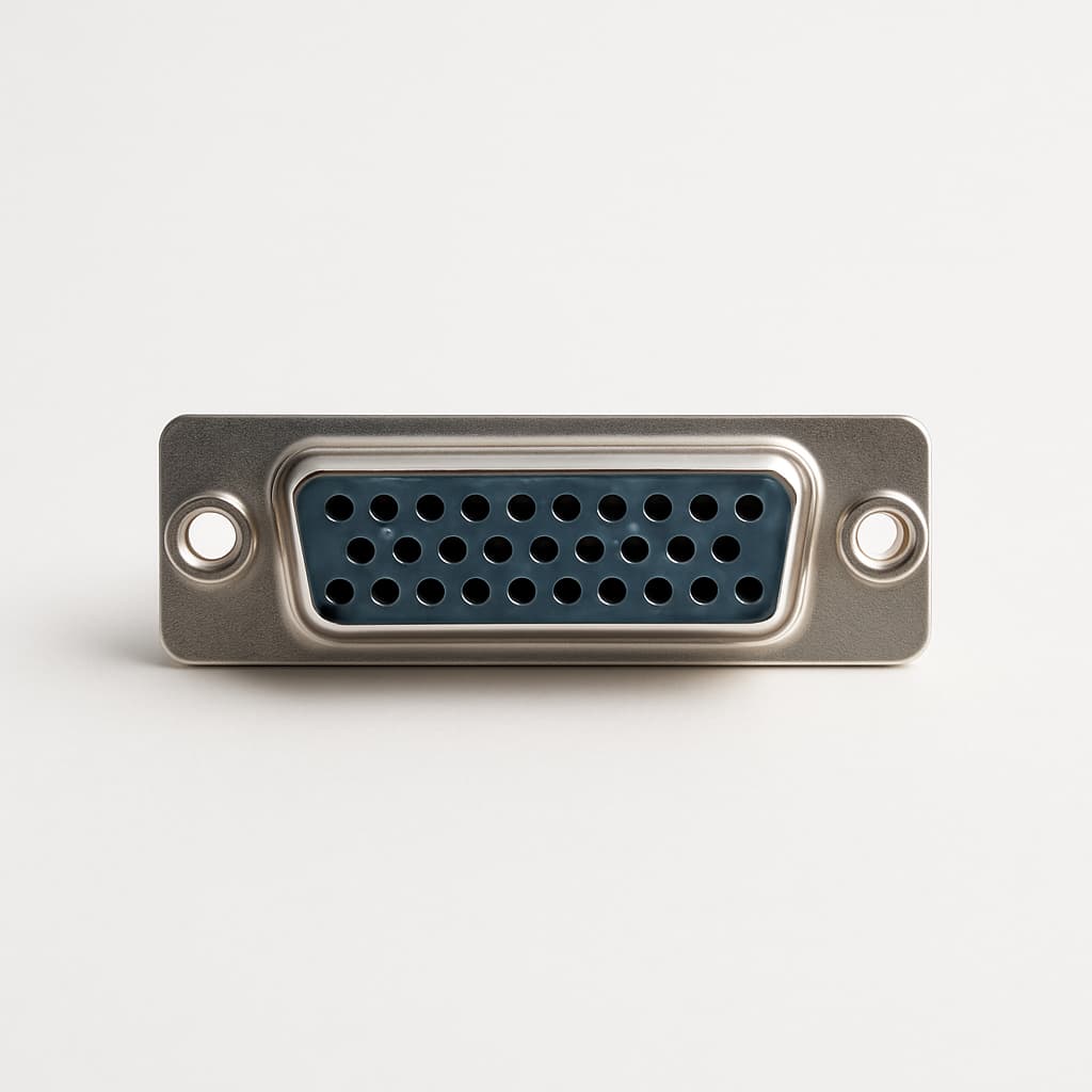 F25S5G1-K222 D-Sub 25P female connector met clinchmoer — illustratieve, door AI gegenereerde afbeelding