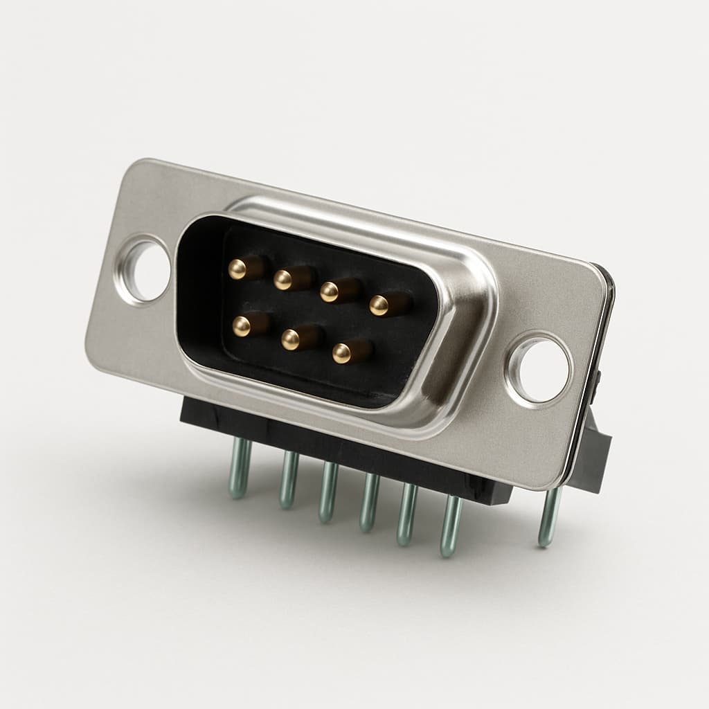F09P1G2-1423 D-SUB 9P male PCB-connector — illustratieve, door AI gegenereerde afbeelding