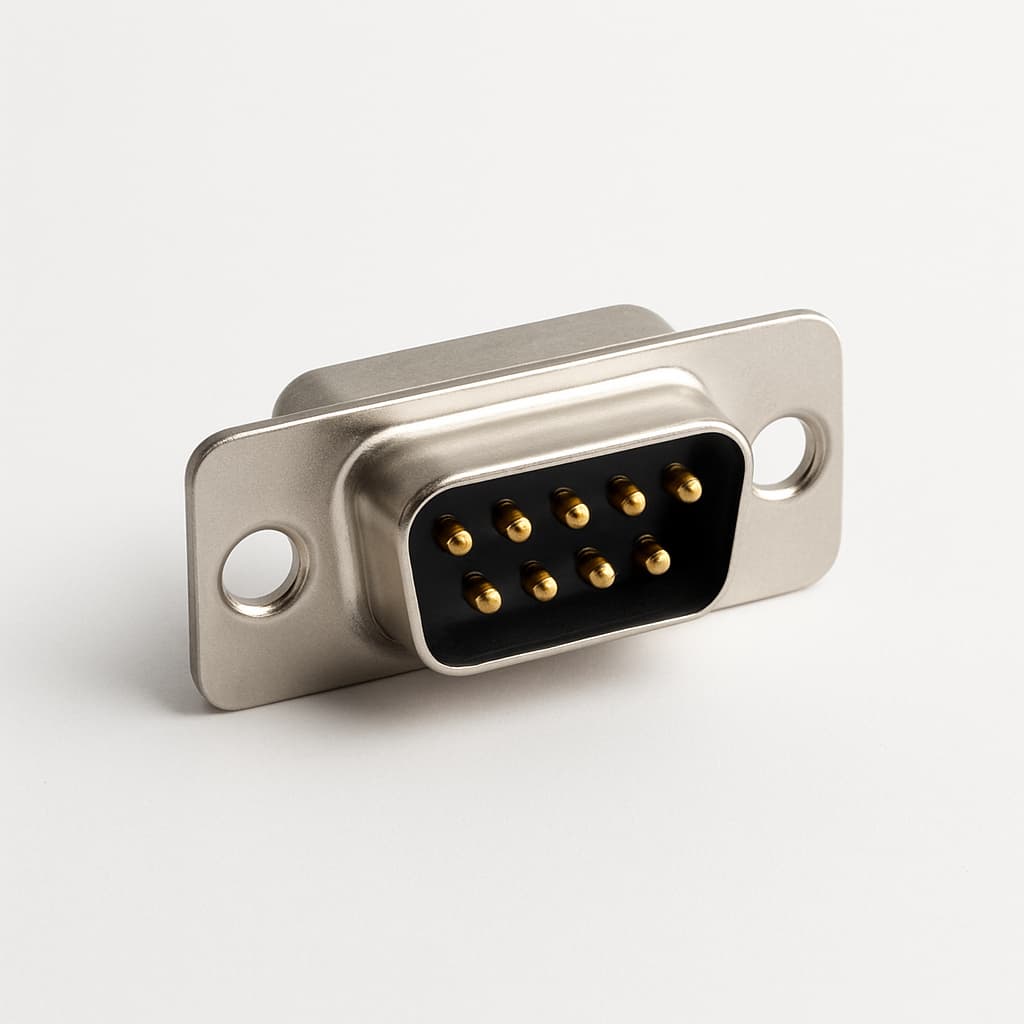 F9P5 D-Sub 9P male connector — illustratieve, door AI gegenereerde afbeelding