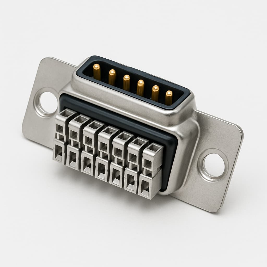 FM21WA4P5-0628 D-Sub 4/17 30A veerconnector — illustratieve, door AI gegenereerde afbeelding