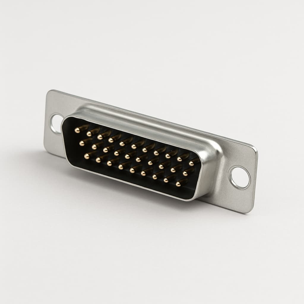 FM25P-K120 D-Sub 25P male vertinde connector — illustratieve, door AI gegenereerde afbeelding