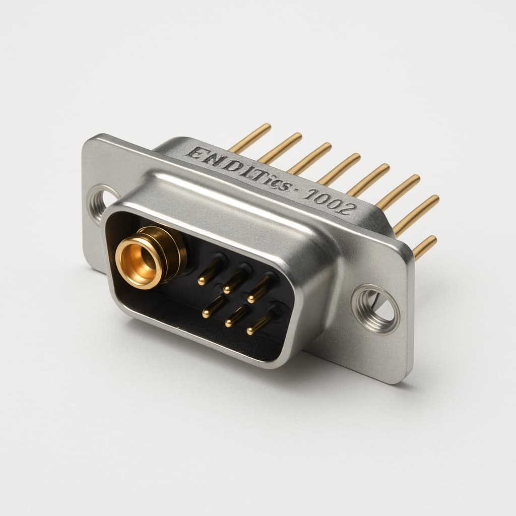 Molex / FCT FM7W2P5-1002 D-Sub MIX 2/5 Leiterplatten-Steckverbinder — illustrative, KI-generierte Abbildung