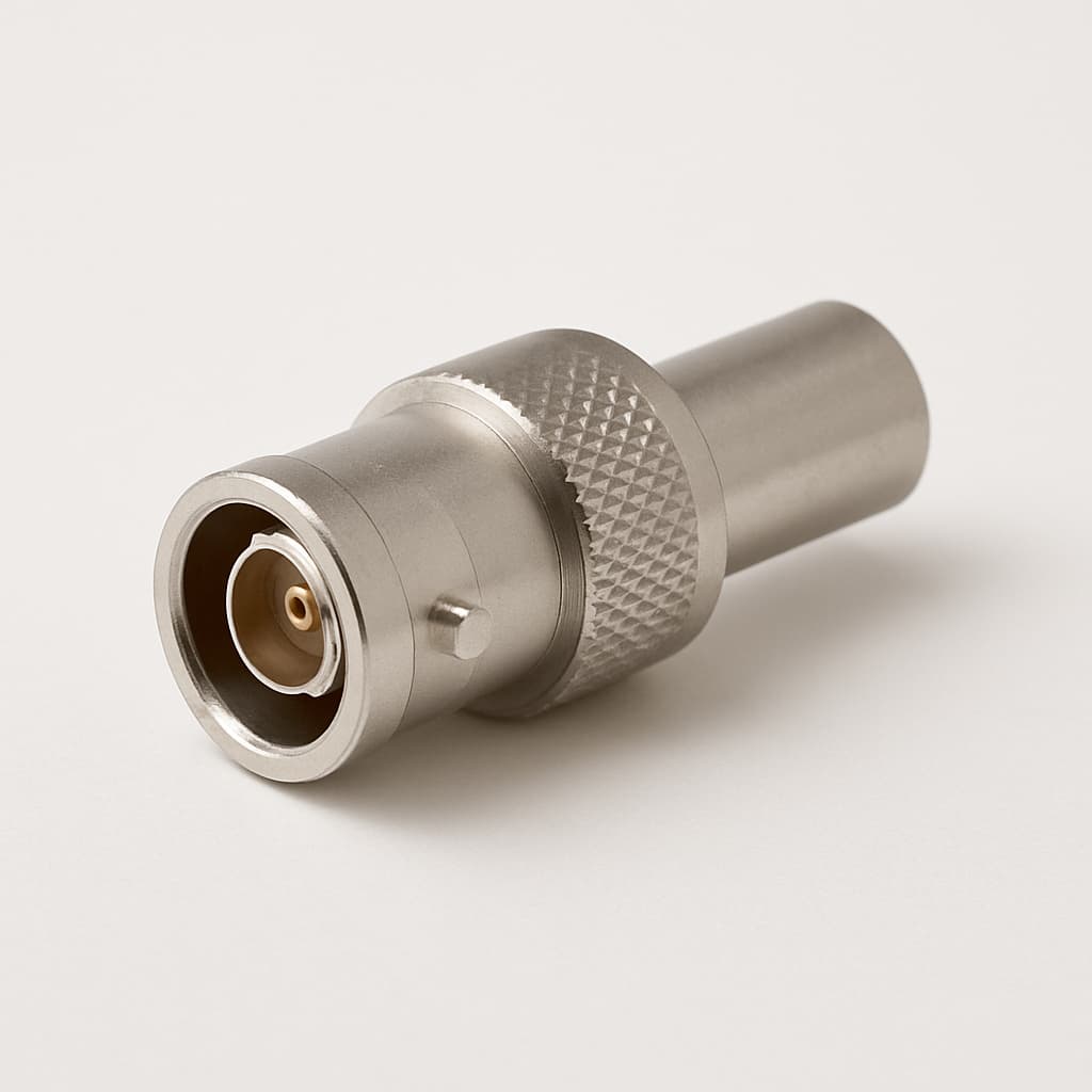 Molex / FCT FMS003P101 75 Ohm Crimp-Steckverbinder — illustrative, KI-generierte Abbildung