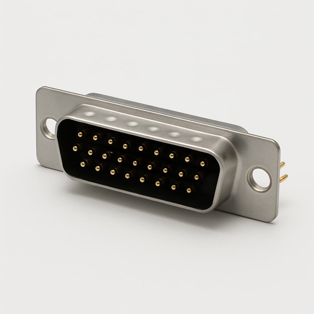 T25P-K120 D-Sub 25P male soldeerconnector — illustratieve, door AI gegenereerde afbeelding