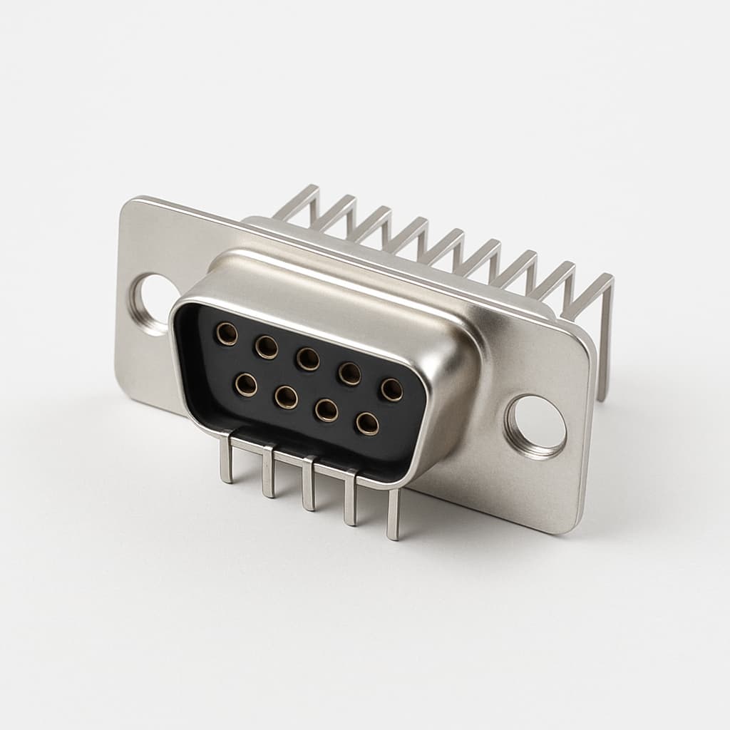D-Sub 9P FEM wire-wrap-connector F09S4G1 — illustratieve, door AI gegenereerde afbeelding