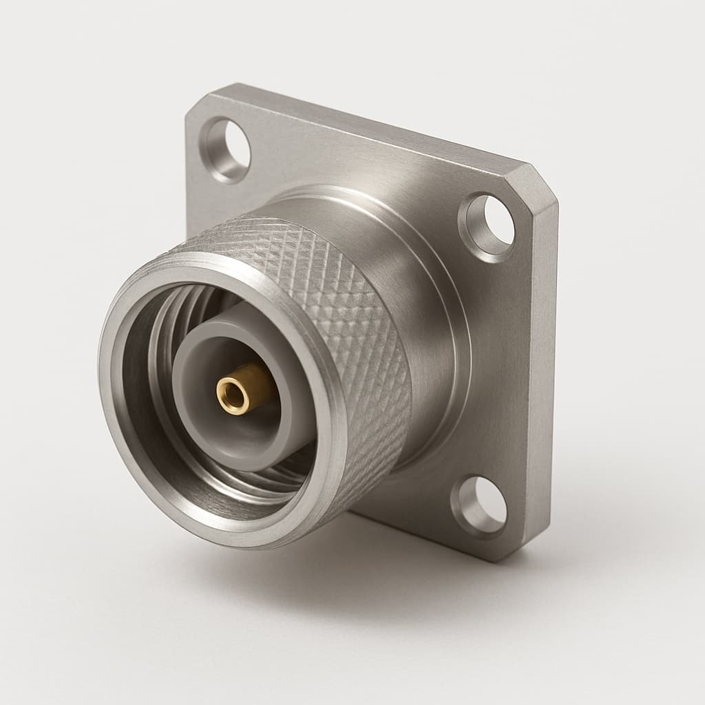 Molex / FCT FDE001S116 50 Ohm DIN-Steckverbinder — illustrative, KI-generierte Abbildung