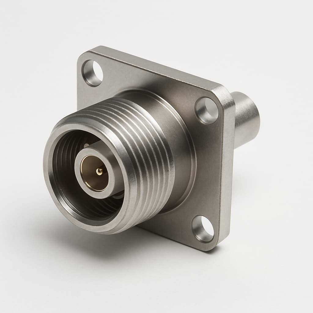 MOLEX / FCT FDE004S102 50 OHM DIN-connector — illustratieve, door AI gegenereerde afbeelding