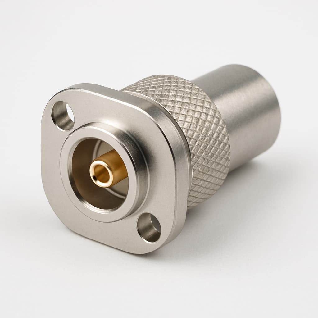 Molex / FCT FDE006P102 DIN 50 Ohm Steckverbinder — illustrative, KI-generierte Abbildung