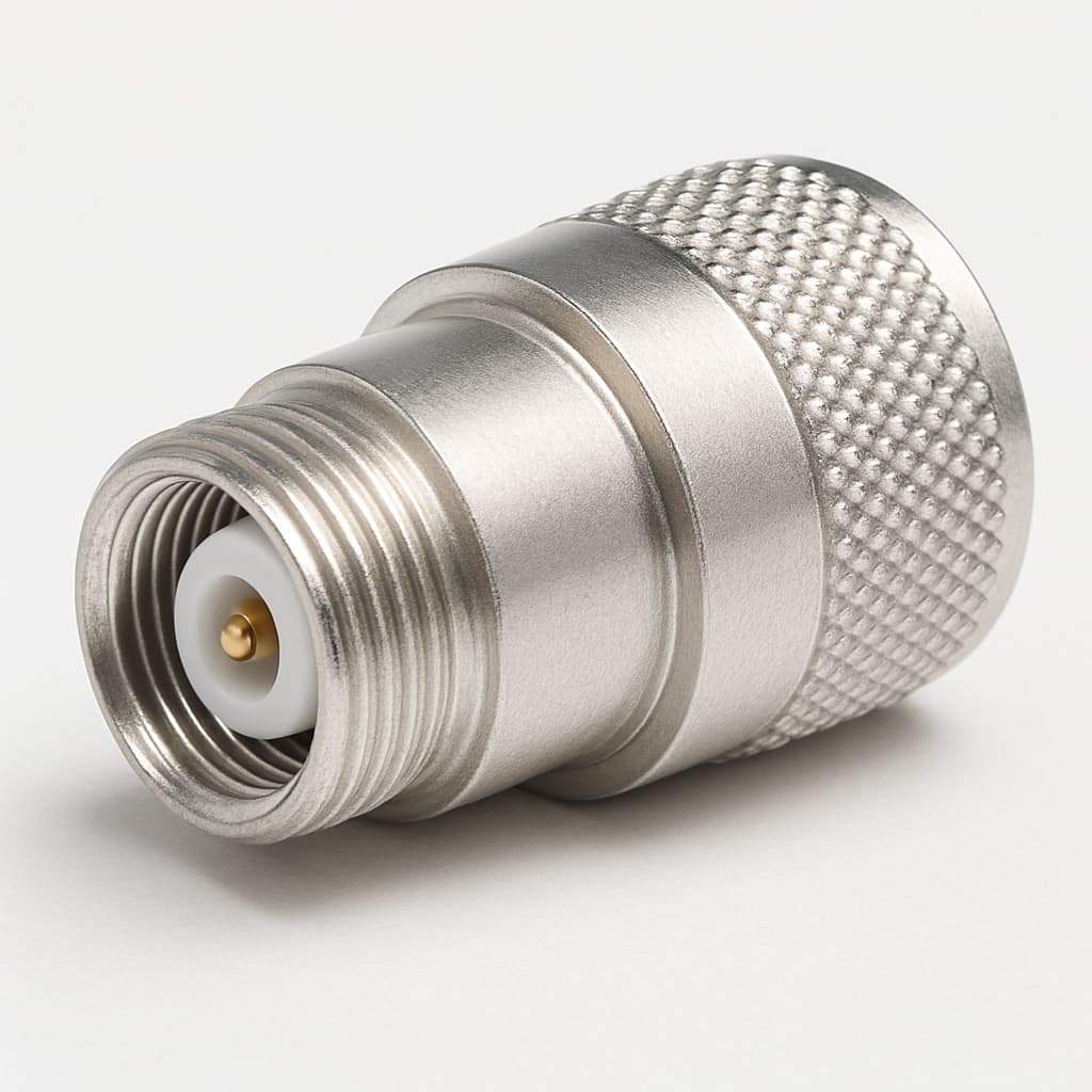 Molex / FCT FME010S108 50 Ohm Koaxialsteckverbinder — illustrative, KI-generierte Abbildung