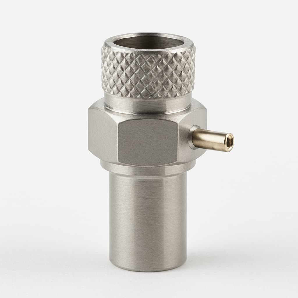 Molex / FCT FMS014P102 50 Ohm Crimp-Steckverbinder — illustrative, KI-generierte Abbildung