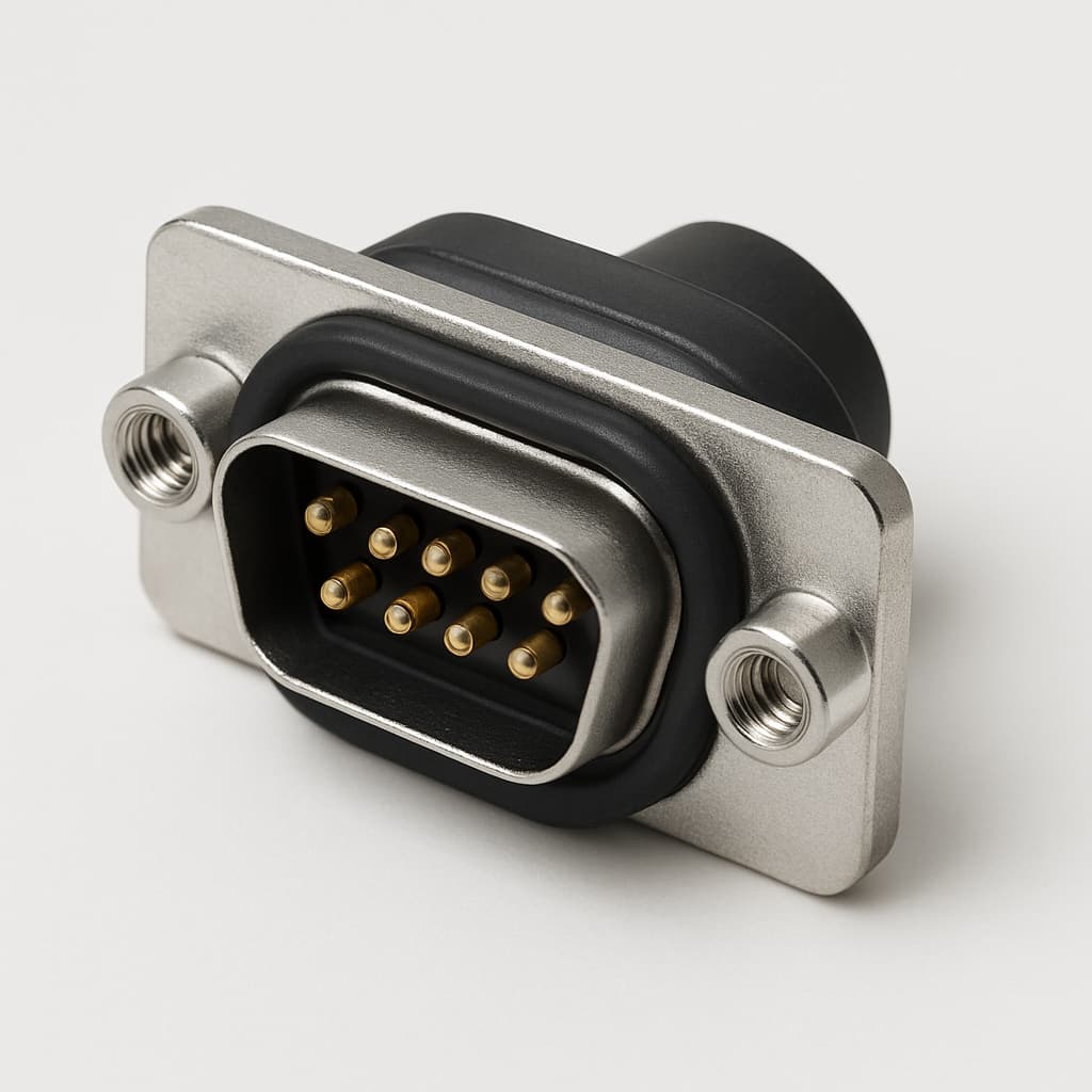 MOLEX / FCT FWDR09P-K414 wasserdichter D-Sub-Steckverbinder — illustrative, KI-generierte Abbildung