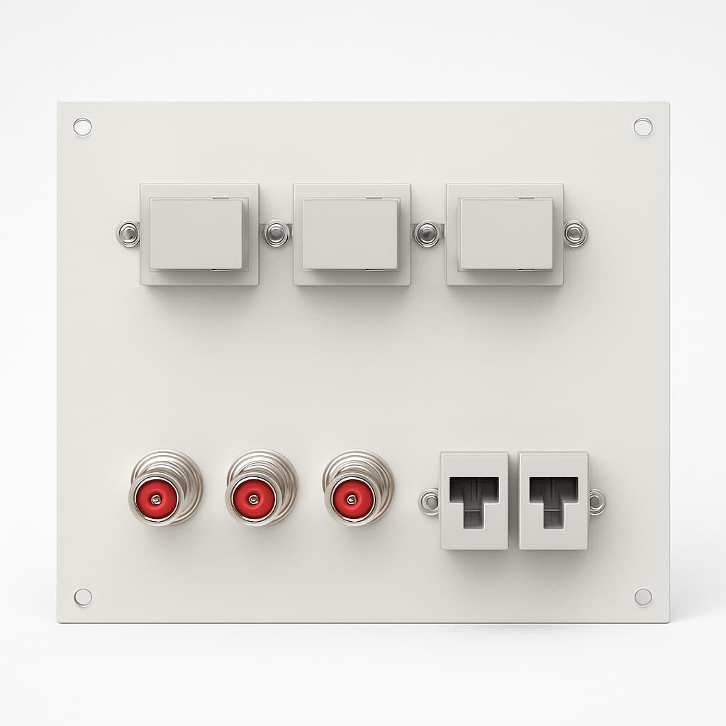Telegartner H02024A8100 frontplaatsectie 3HU/7PU — illustratieve, door AI gegenereerde afbeelding