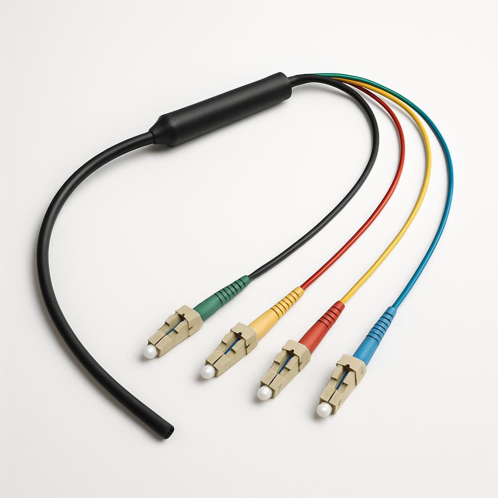 Telegartner H02052A0020 ODS Mini-Breakout kabelsplitter voor 4 vezels — illustratieve, door AI gegenereerde afbeelding