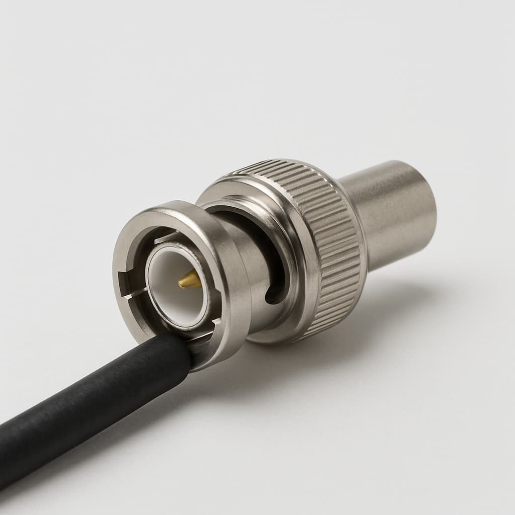 Telegartner J01002F1288S BNC rechte plug, 75 OHM — illustratieve, door AI gegenereerde afbeelding