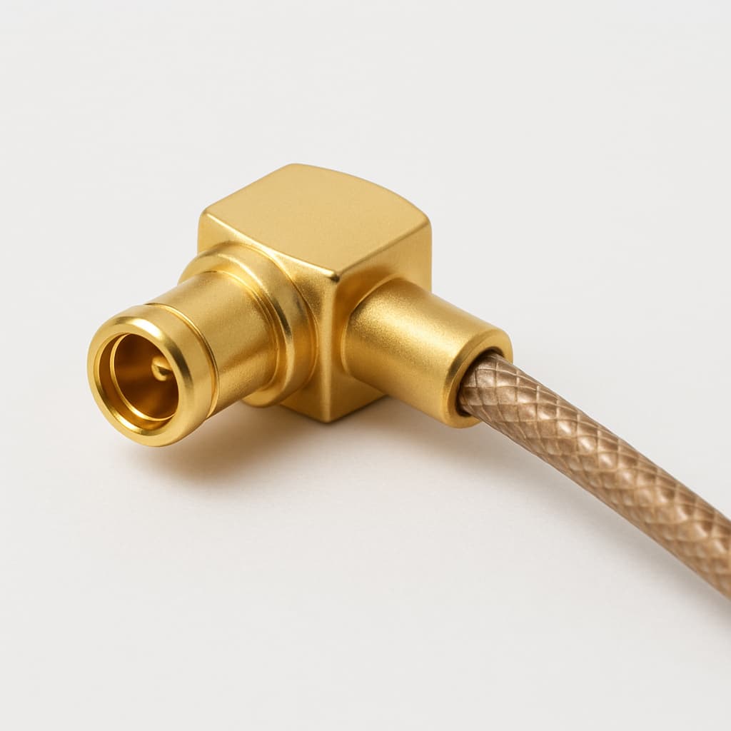 Telegartner J01160A0291 SMB haakse plug voor RG-178B/U — illustratieve, door AI gegenereerde afbeelding