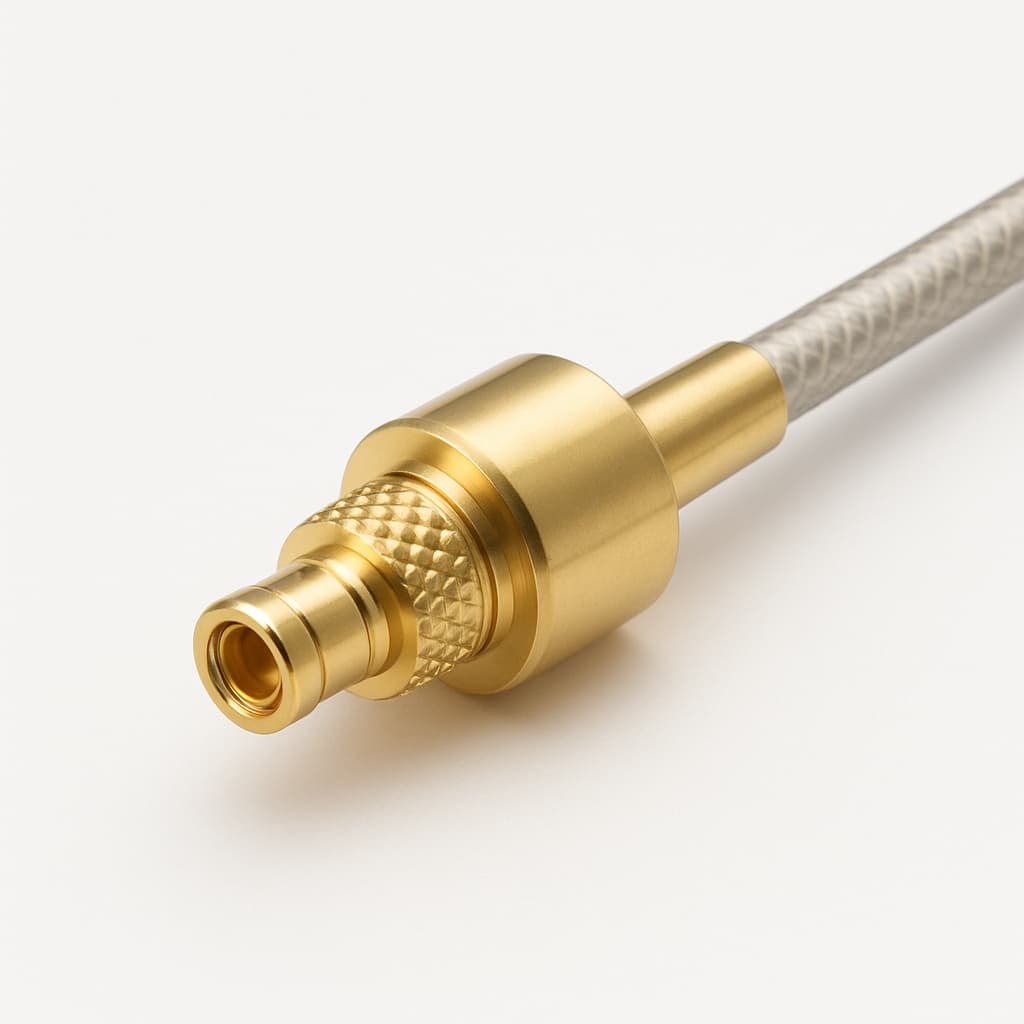 Telegartner J01340A0031 MMCX rechte plug voor RG-405/U, UT-85 — illustratieve, door AI gegenereerde afbeelding