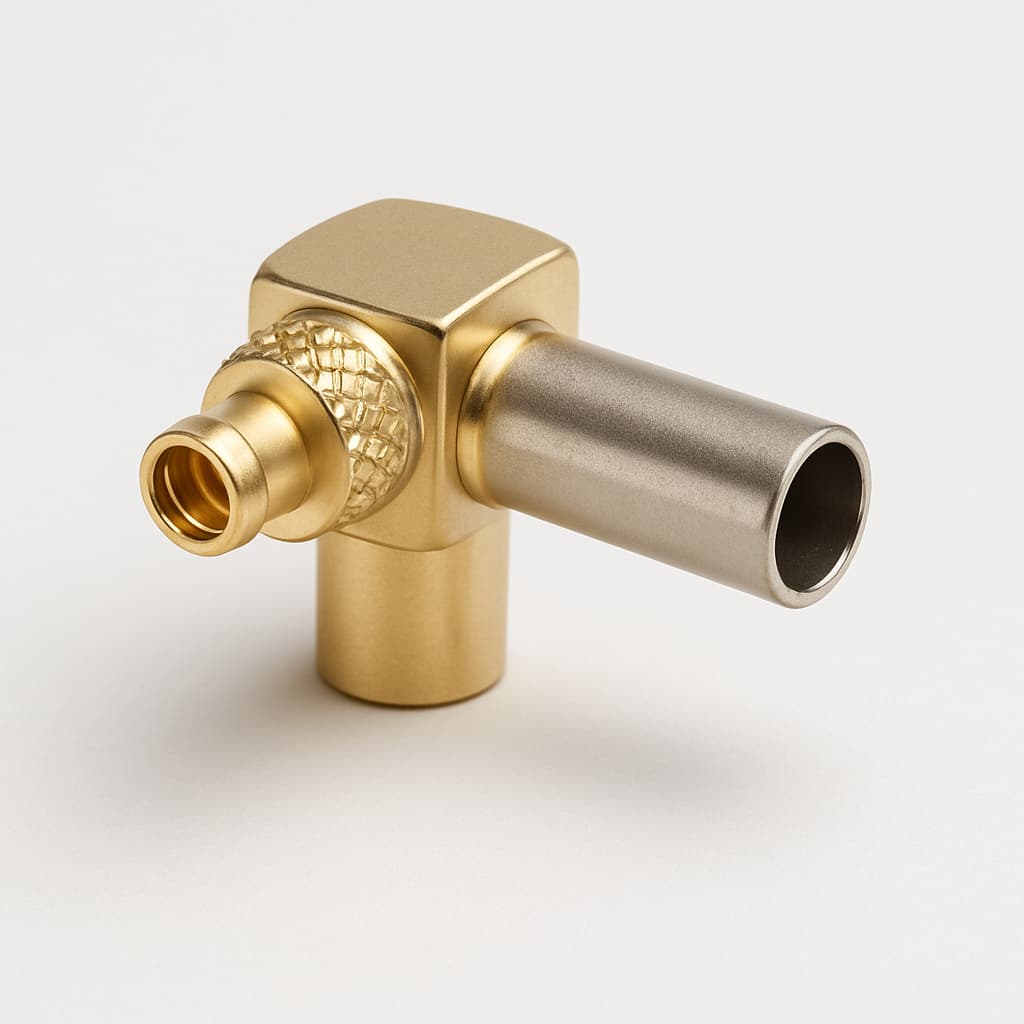 Telegartner J01340A0111 MMCX haakse plug krimp — illustratieve, door AI gegenereerde afbeelding