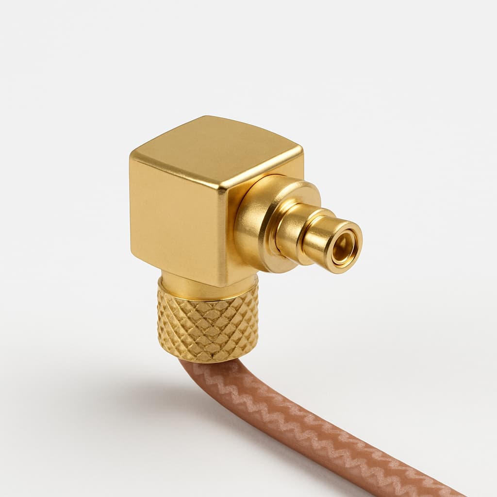 Telegartner J01340A0121Z MMCX haakse kabelstekker G3 — illustratieve, door AI gegenereerde afbeelding