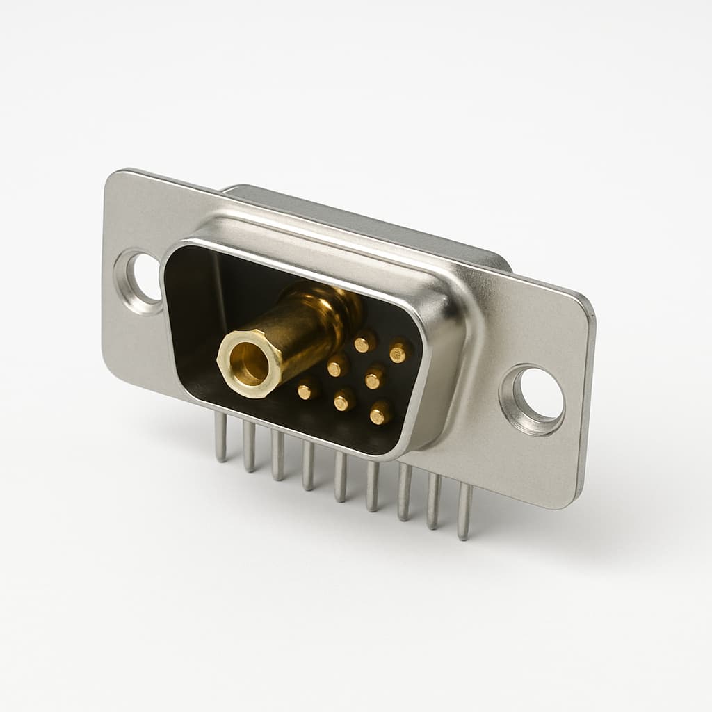 FM11W1P2-K120 D-SUB 11W1 Stecker-Leiterplattensteckverbinder — illustrative, KI-generierte Abbildung