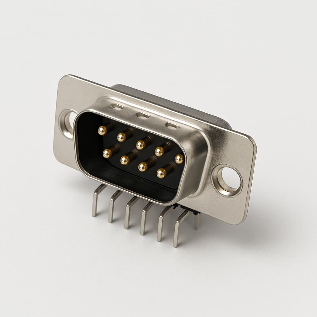 F09P1G2-K198 D-Sub 9P male PCB-connector — illustratieve, door AI gegenereerde afbeelding