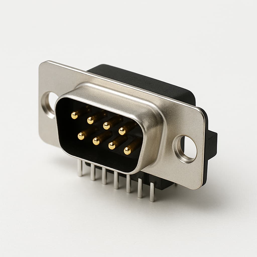 F09P12G2-0262 D-Sub 9P male PCB-connector — illustratieve, door AI gegenereerde afbeelding