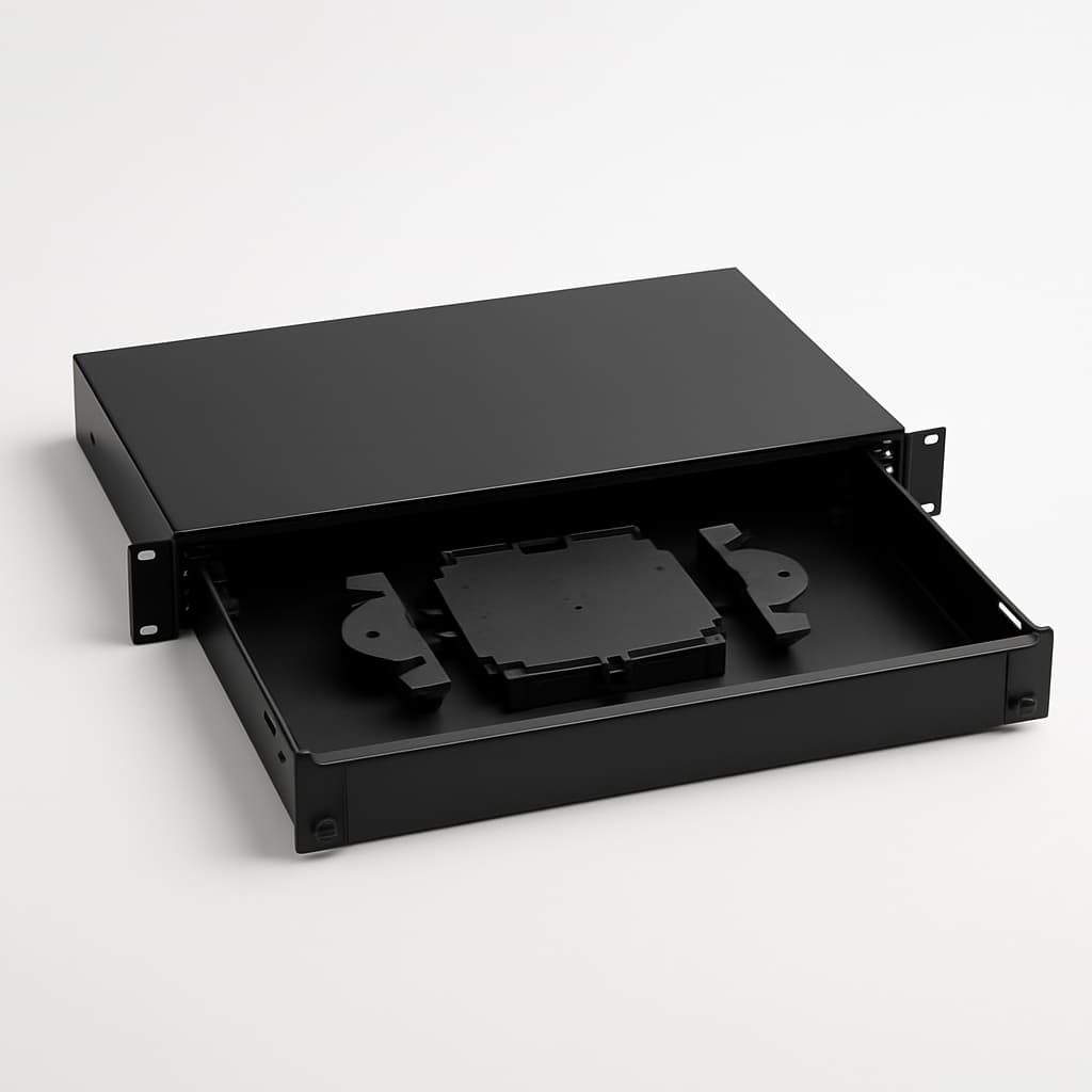 Fiber tray 1U zwart H02030A0627 — illustratieve, door AI gegenereerde afbeelding