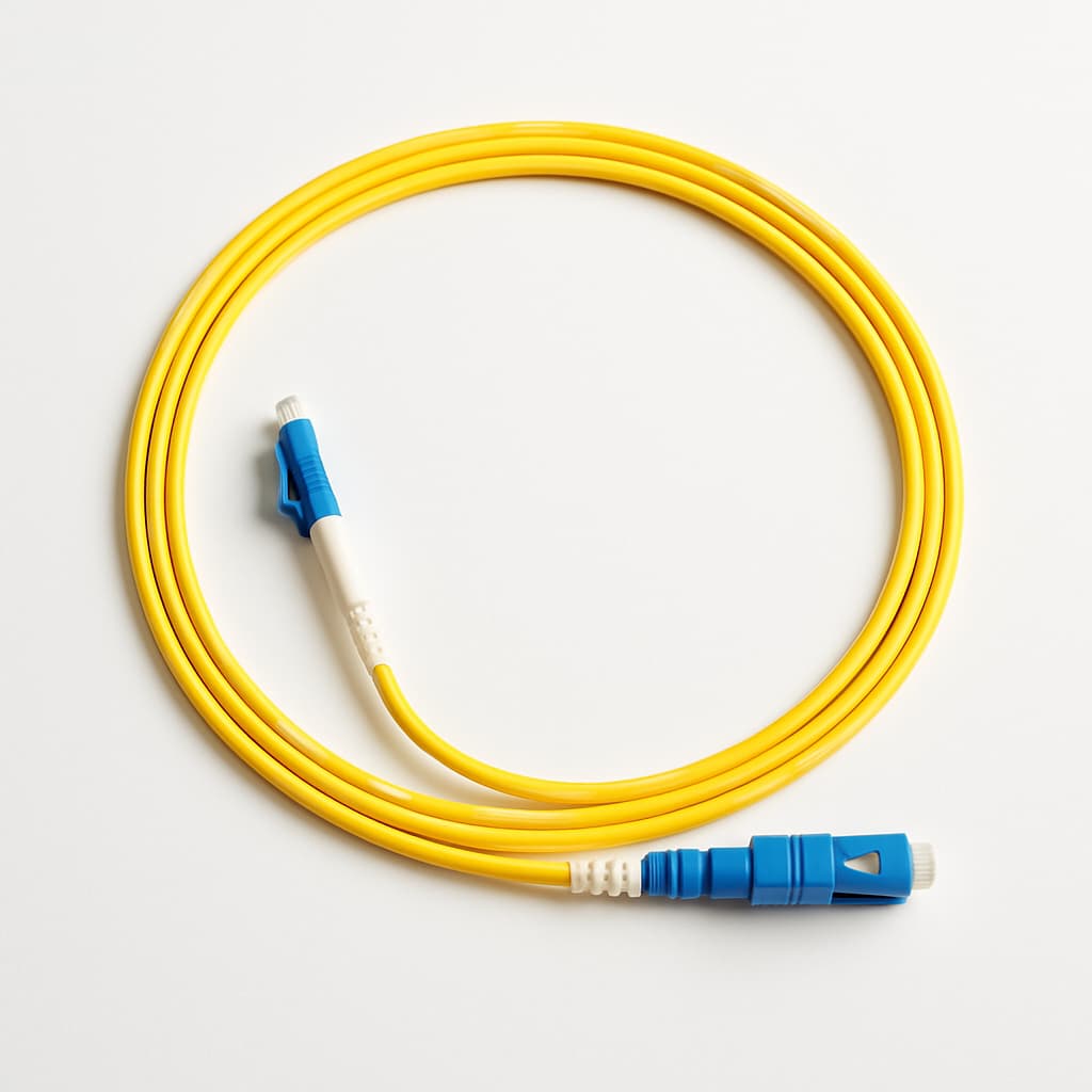 EO400-Q5RS-200cm glasvezelpatchcord LC/SC 9/125 — illustratieve, door AI gegenereerde afbeelding