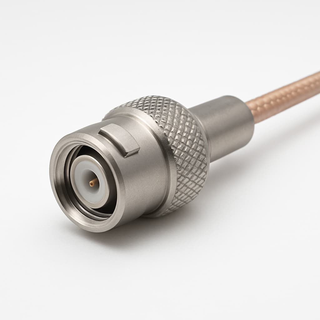 Telegartner J01420A0005 QLS plug voor RG-316 — illustratieve, door AI gegenereerde afbeelding