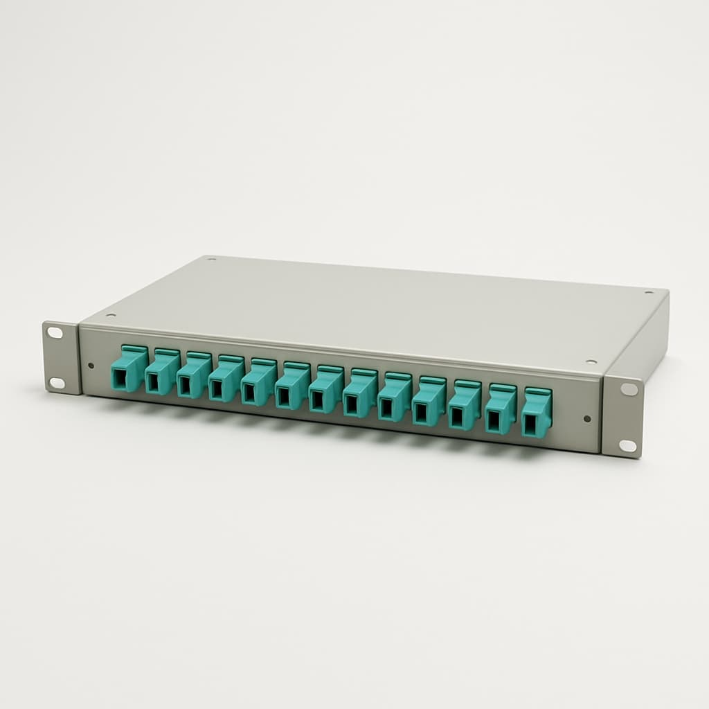 Telegartner H02030K0550 19" FO BASIS V 1HU E2000 OM3 — illustrative, KI-generierte Abbildung