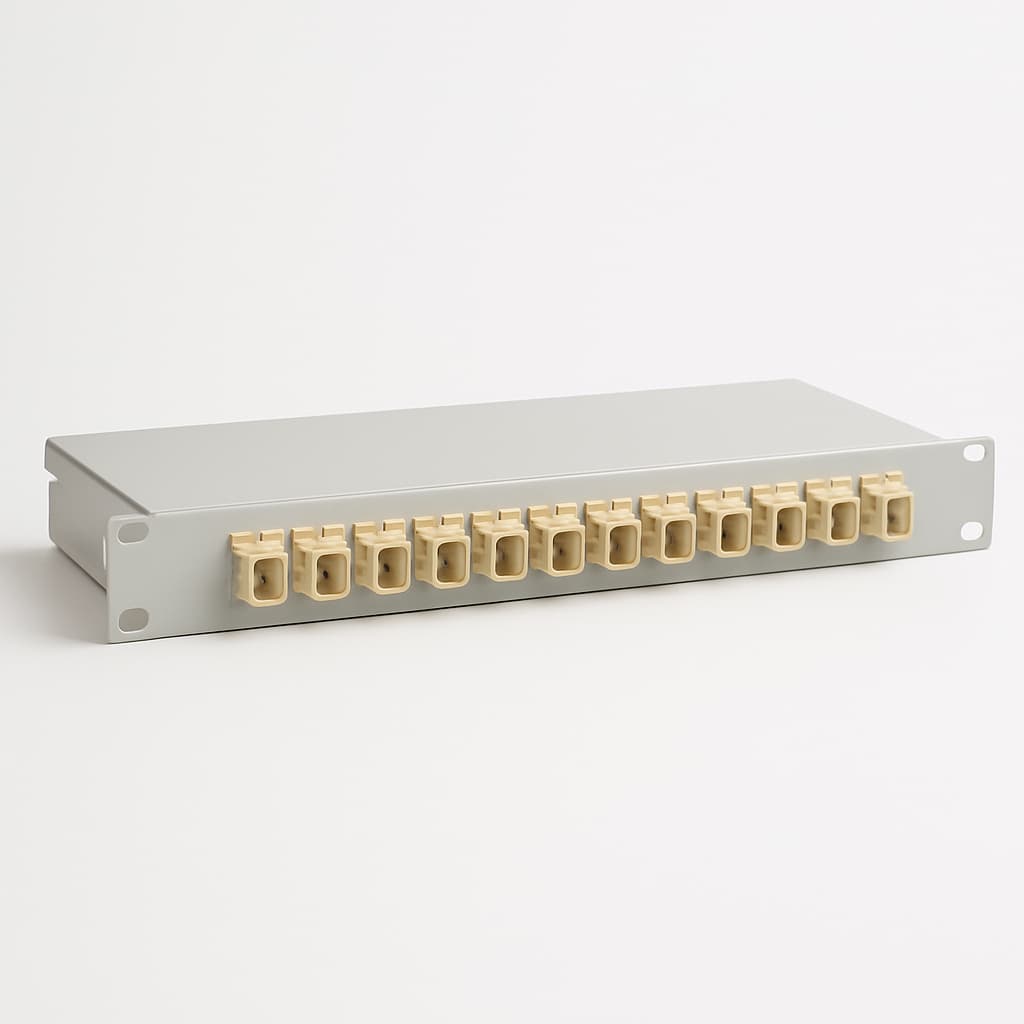 Telegartner H02030M0006 19 FO PROFI Patch Panel 1HU with 12xSC Adaptors — illustrative AI-generated image