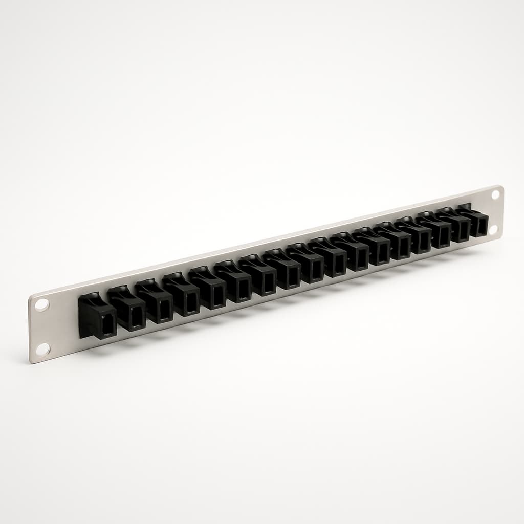 Telegartner H02030V0005 19" BASIS V 1HU-Panel mit 24xSC-Adaptern — illustrative, KI-generierte Abbildung