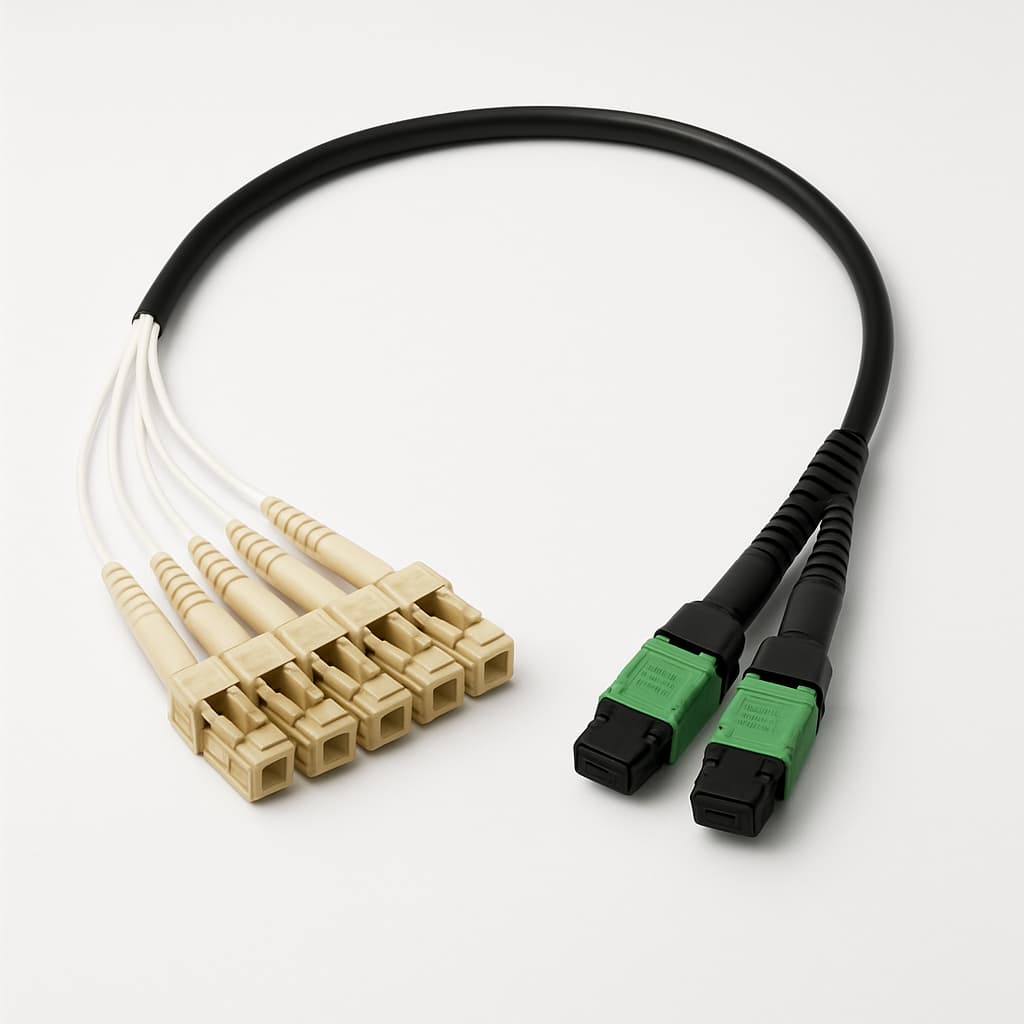 Telegartner H02050F4211 6xLC Quad MM 2xMPO Stecker FanOut — illustrative, KI-generierte Abbildung