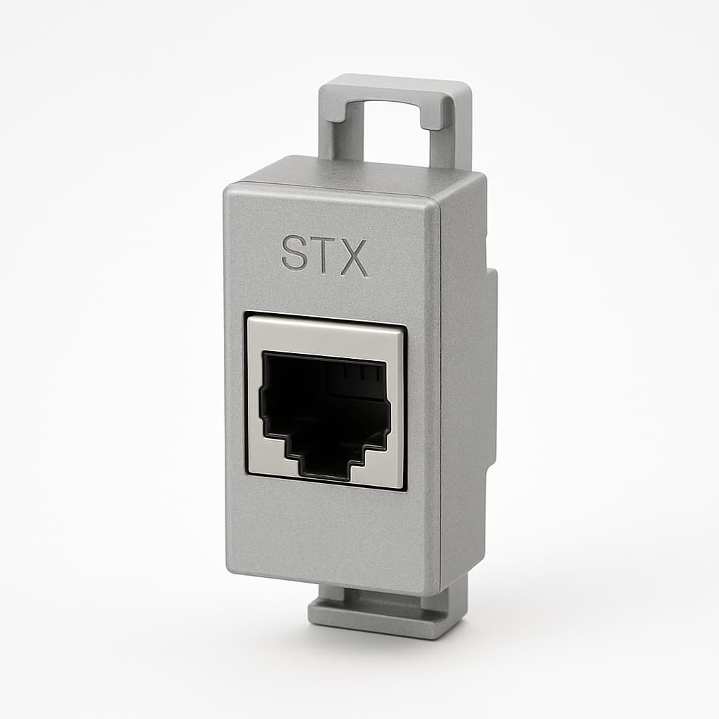 Telegartner H82000A0021 STX montagerail-outlet — illustratieve, door AI gegenereerde afbeelding