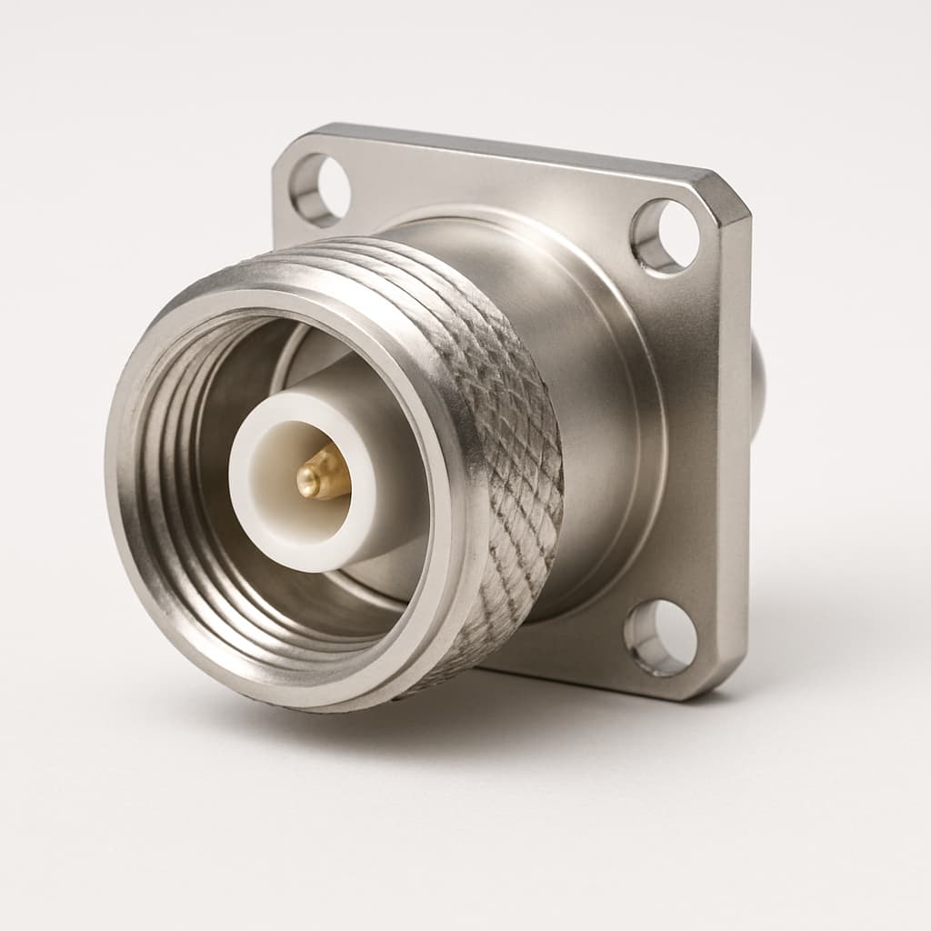 Telegartner J01121D0000 7-16 (7/16) Koaxial-Einbaubuchse, G6 (UT-250) — illustrative, KI-generierte Abbildung