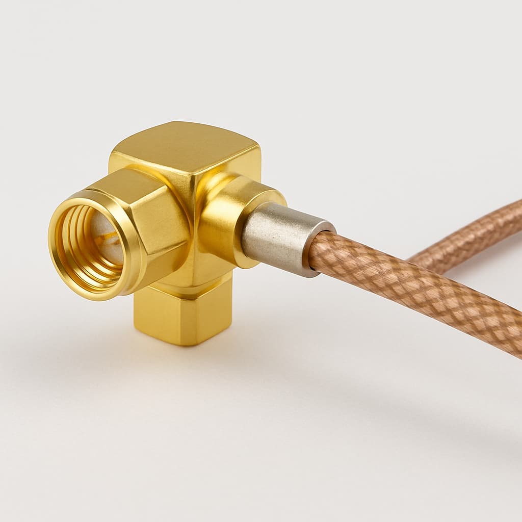 Telegartner J01150A0541S SMA Winkelstecker für RG-178B/U — illustrative, KI-generierte Abbildung