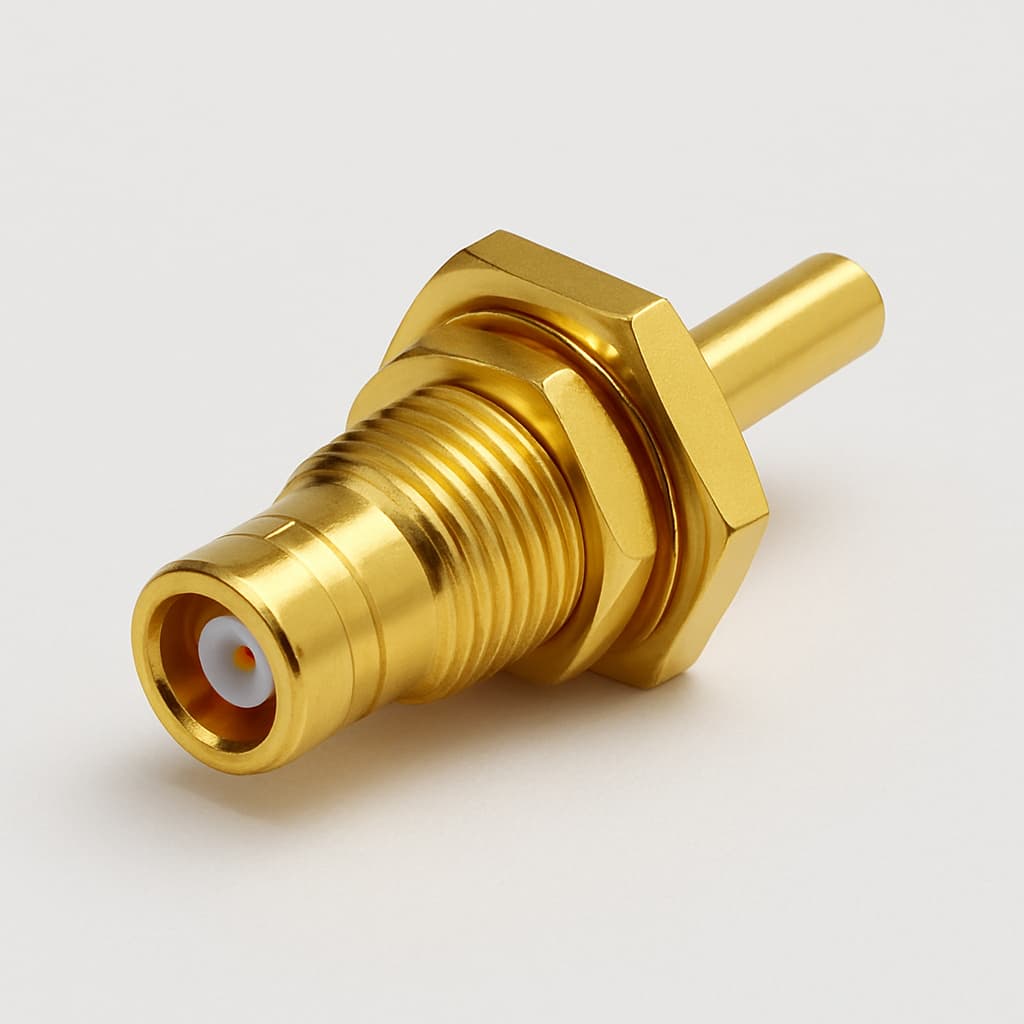 Telegartner J01161A0811 SMB doorvoer-jackconnector — illustratieve, door AI gegenereerde afbeelding