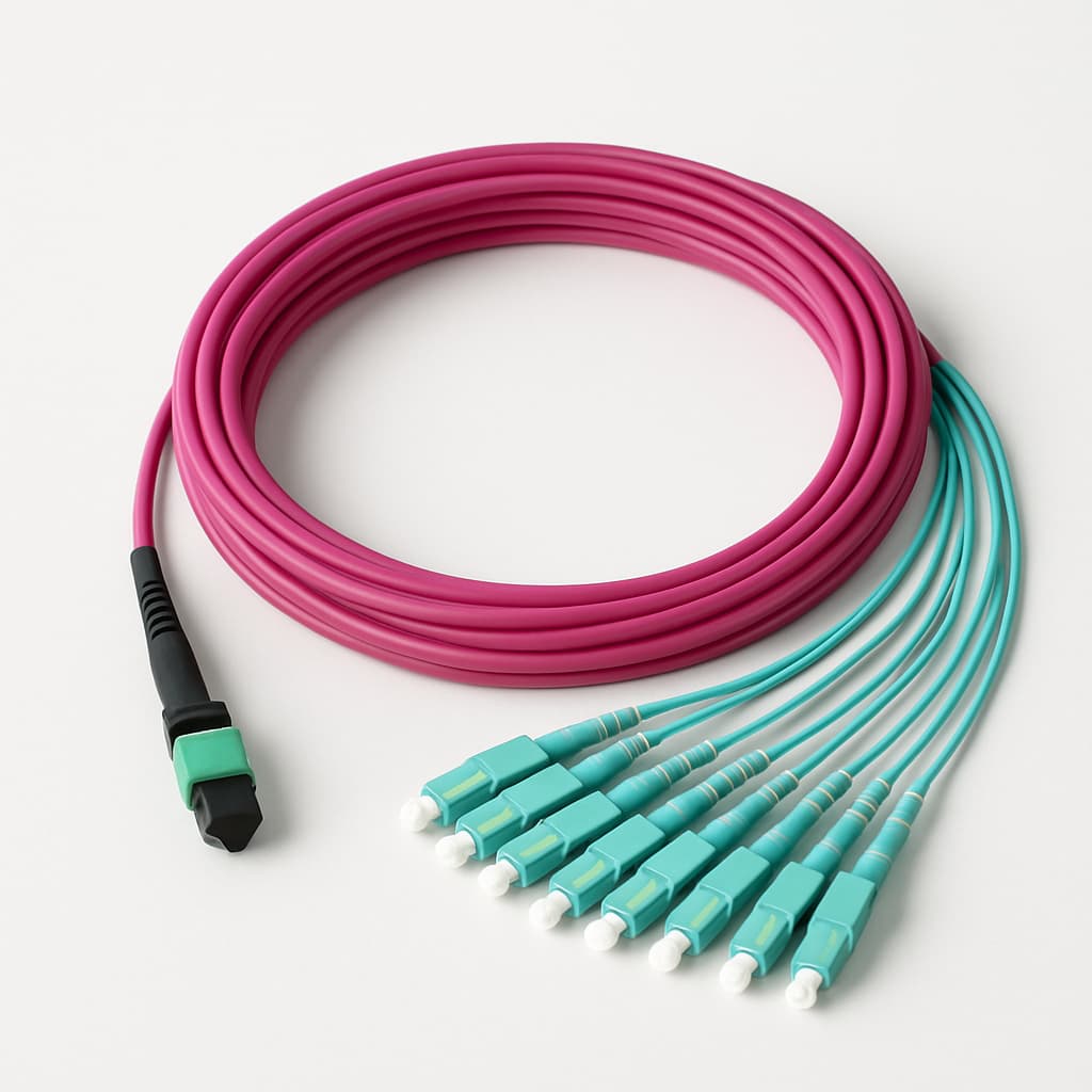 Telegartner MPO/MTP® PC Harness OM4, 12x SC/PC, 5 m — illustrative AI-generated image