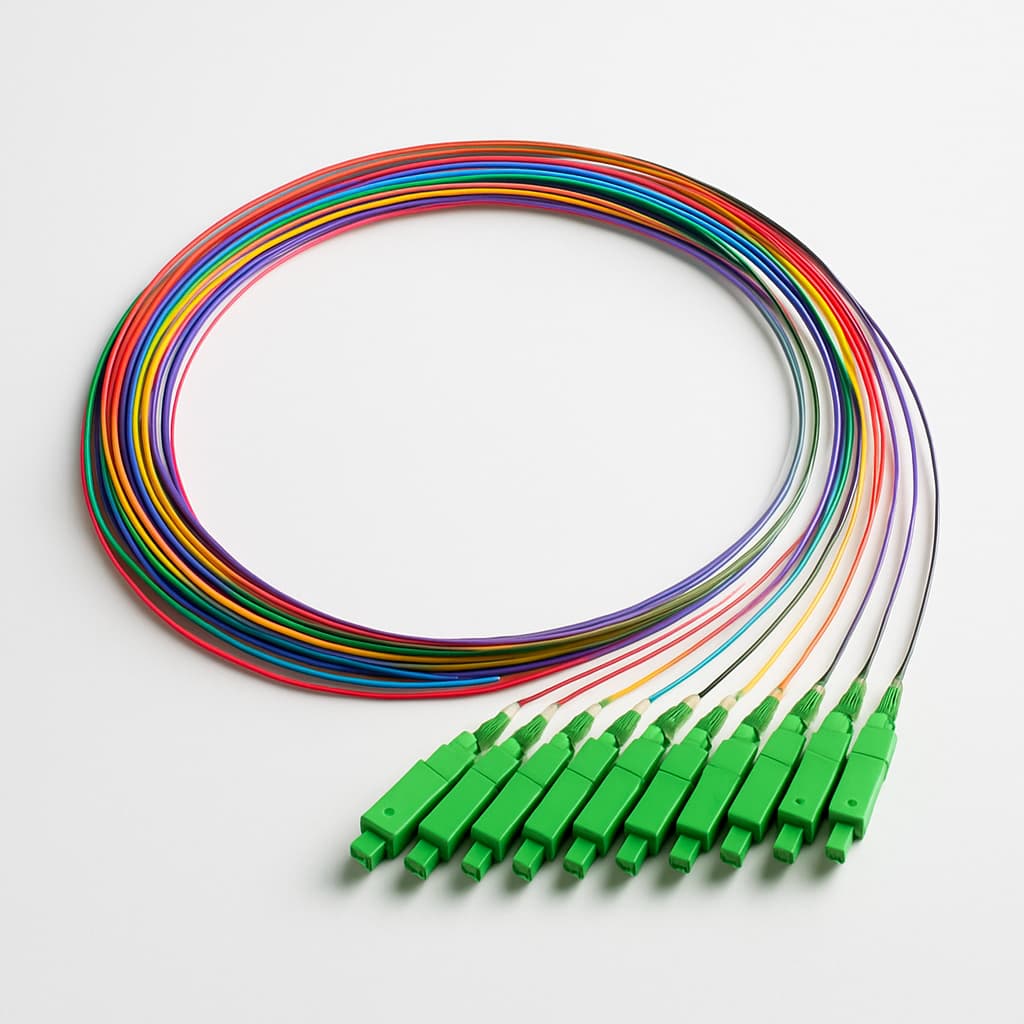 Telegartner L00859A0009 Pigtail Set, 50/125µ, E2000, 2m — illustrative AI-generated image