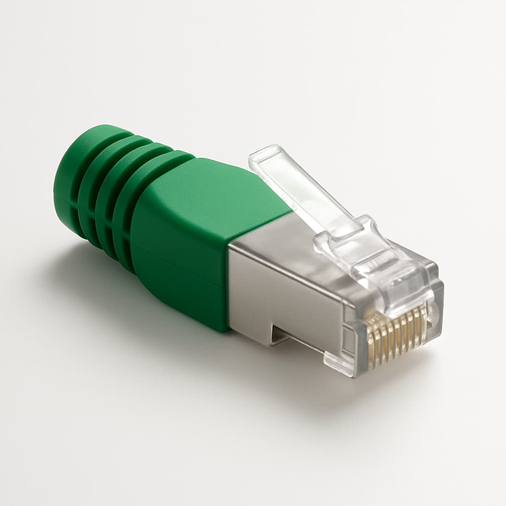 Telegartner J00026E0171 RJ45 Plug MP8 FS with Cable Boot 6.3mm, Green — illustrative AI-generated image