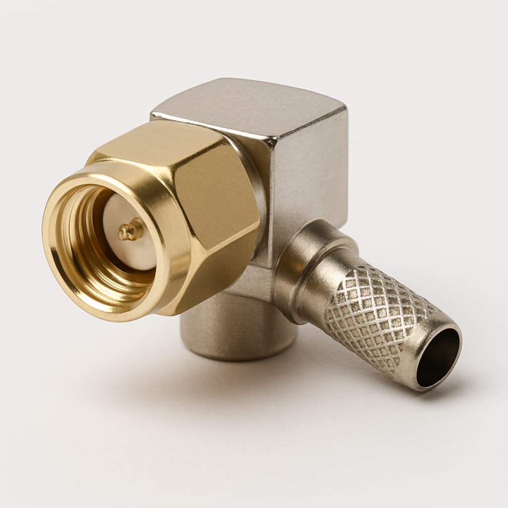 Telegartner J01150A0069W SMA Angle Plug for RG-316/U — illustrative AI-generated image