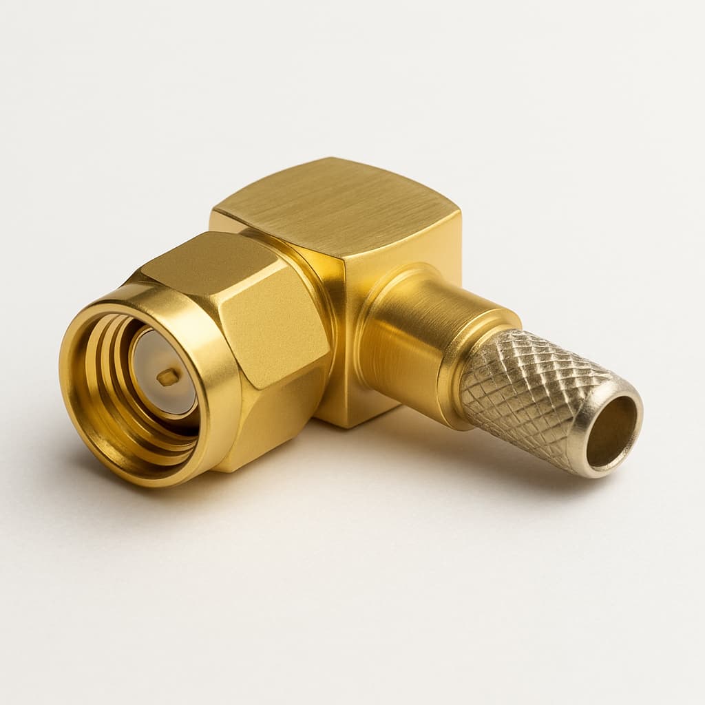 Telegartner J01150A0091Z SMA Angle Plug for RG-58C/U — illustrative AI-generated image