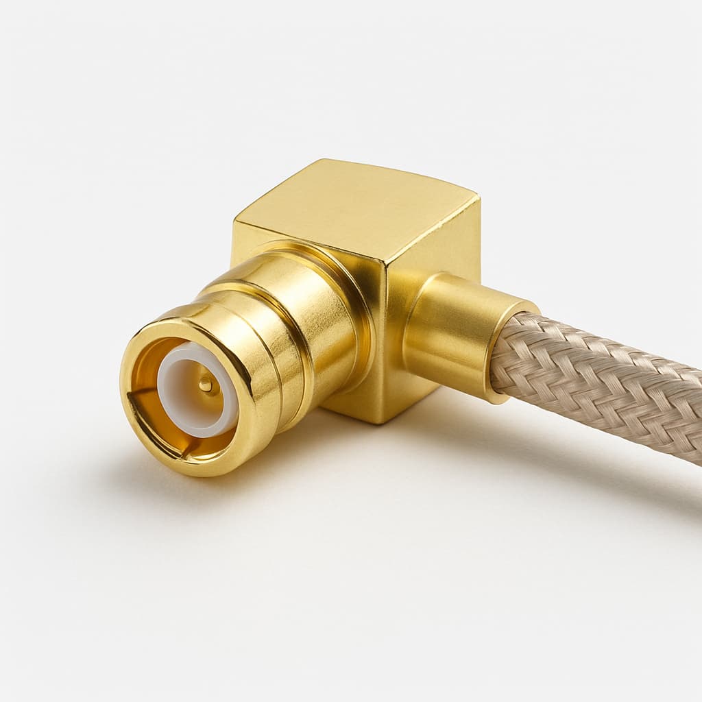 Telegartner J01161A0661W SMB Angle Jack for RG-316/U — illustrative AI-generated image