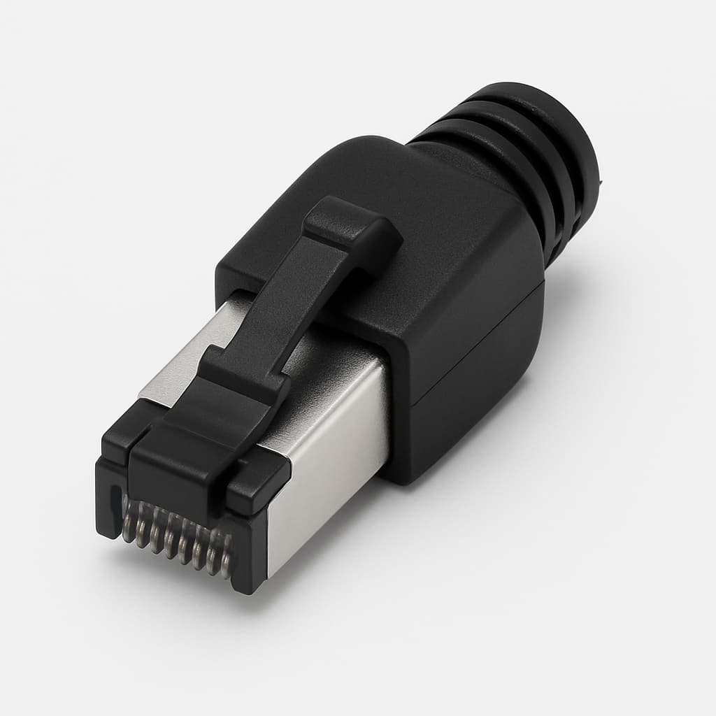 Telegartner J80026A0031 STX IP20 RJ45 Plug, Cat.6, Black — illustrative AI-generated image
