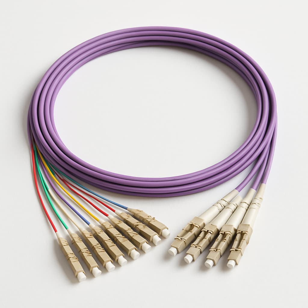 Telegartner L00879A0029 Fiber Pigtail Set 12× LC, OM4, 1.5m — illustrative AI-generated image