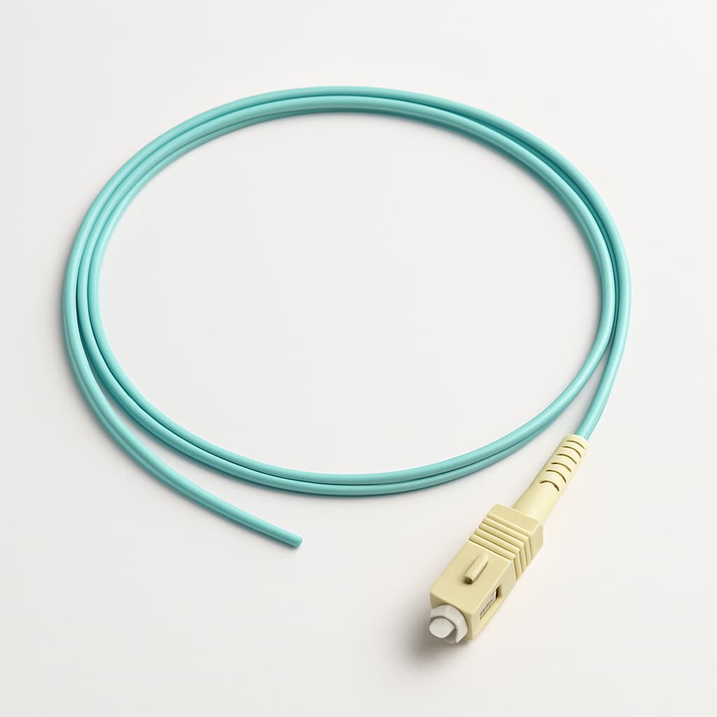 Telegartner L00889W0063 Fiber Pigtail OM3 G50/125 SC, Aqua, 1.5m — illustrative AI-generated image