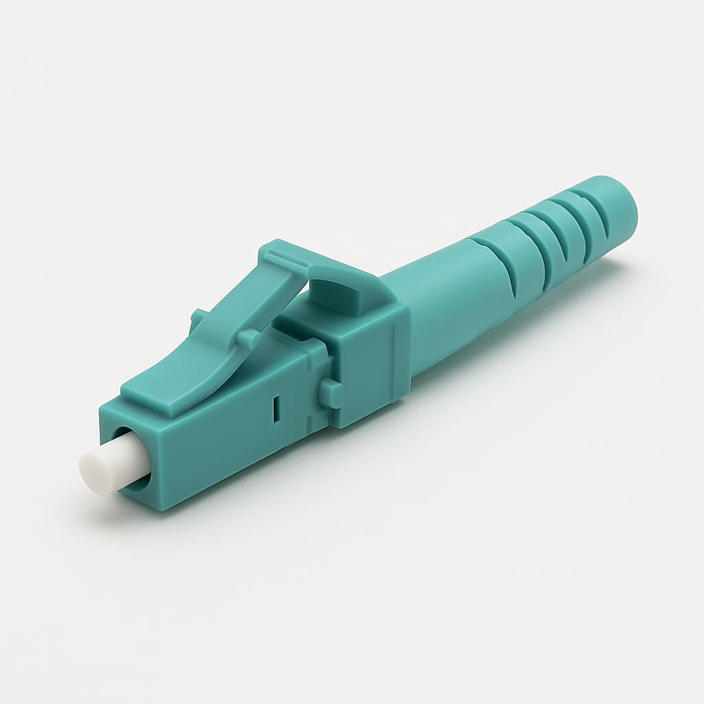 Telegartner U01100A0212 LC Plug, MM Fibre, Aqua — illustrative AI-generated image