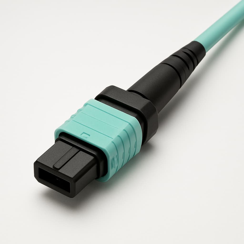 Telegartner U01100A0252 MPO Plug, MM Male, Aqua, OD 3.1mm — illustrative AI-generated image