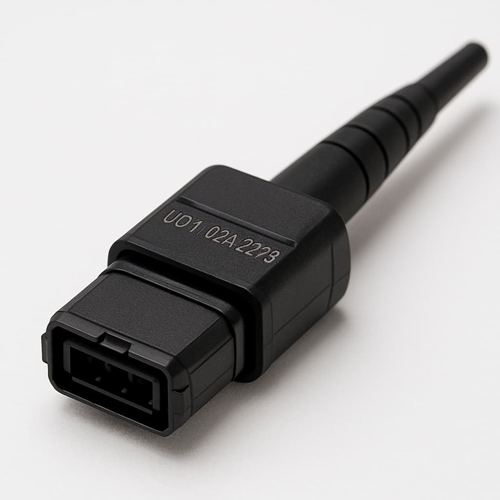 Telegartner U01100A0279 MPO Plug, MM Female, Black, OD 3.1mm — illustrative AI-generated image