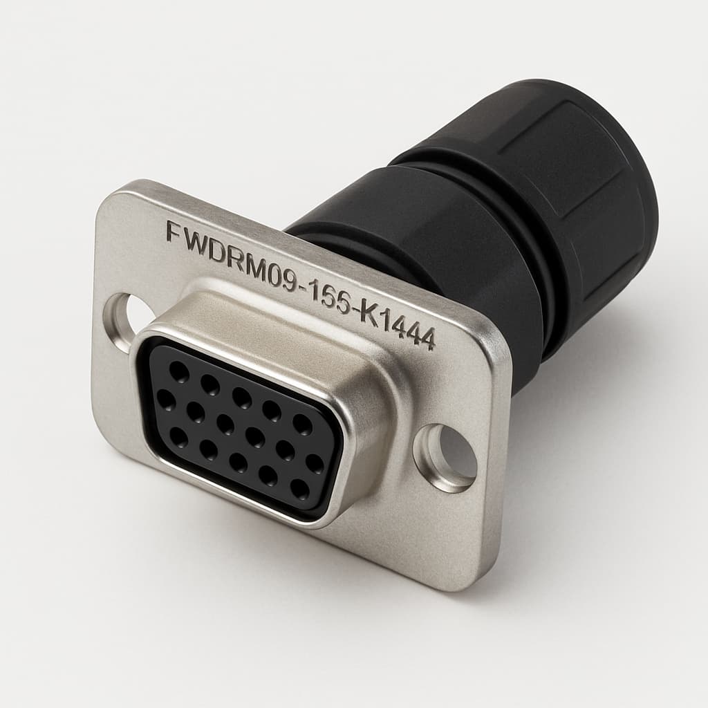 Molex / FCT FWDRM09-15S-K1444 Waterproof D-Sub Connector — illustrative AI-generated image