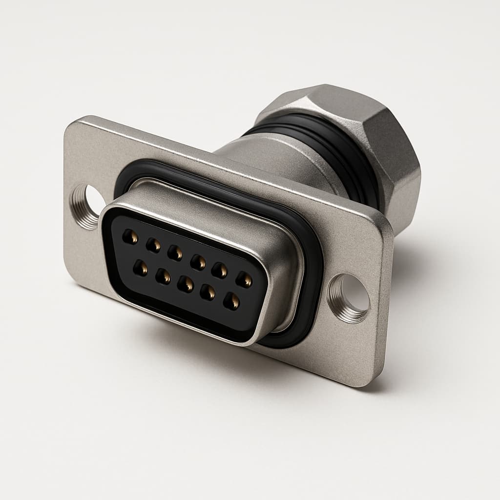 Molex / FCT FWDRM50S-K414 waterproof D-Sub connector — illustrative AI-generated image